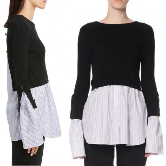 KENZO PARIS LAYERED RIBBED COTTON BLEND KNIT AND COTTON POPLIN SWEATER SHIRT XL - Picture 4 of 16